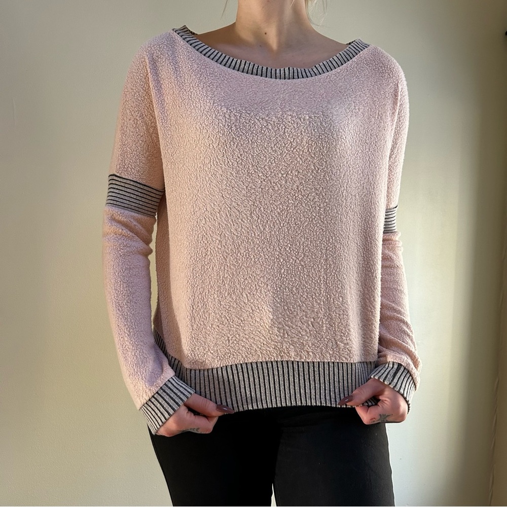 Silence & Noise ~ Blush Pink Fleece with Striped Ribbing Top